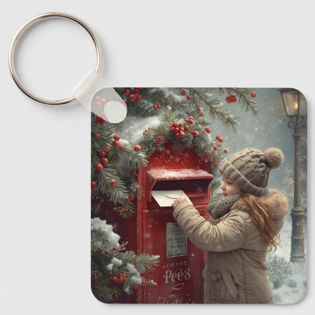 Christmas mailbox  cute festive winter accessory key ring (Front)