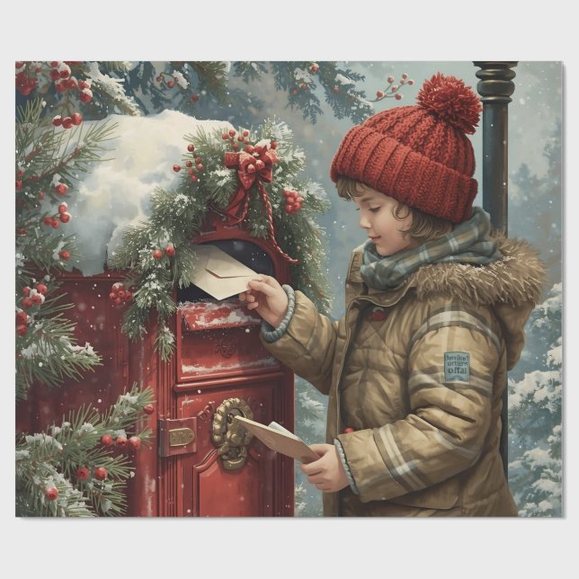Christmas mailbox festive winter gift wrapping paper (Flat)