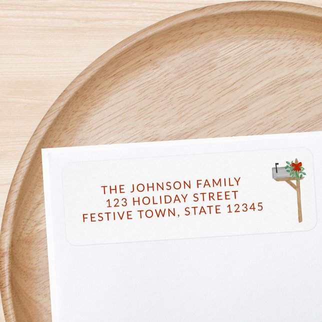 Christmas Mailbox Red Text Return Address Label (Creator Uploaded)