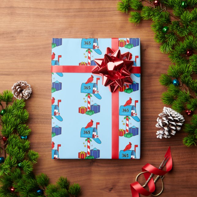 Christmas Mailbox with Cardinal and Gifts Wrapping Paper (Holiday Gift)