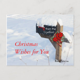 Christmas Mailbox with Poinsettias- customise Holiday Postcard