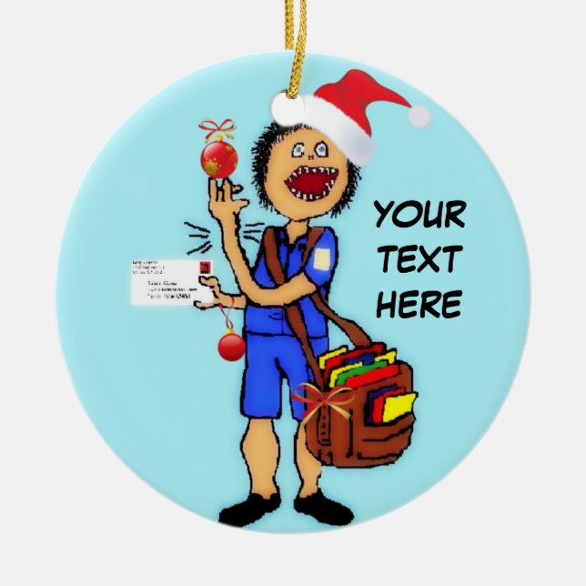 Christmas Mailman Ceramic Ornament (Front)