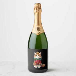 Christmas Maine Coon American Longhair (1) Sparkling Wine Label