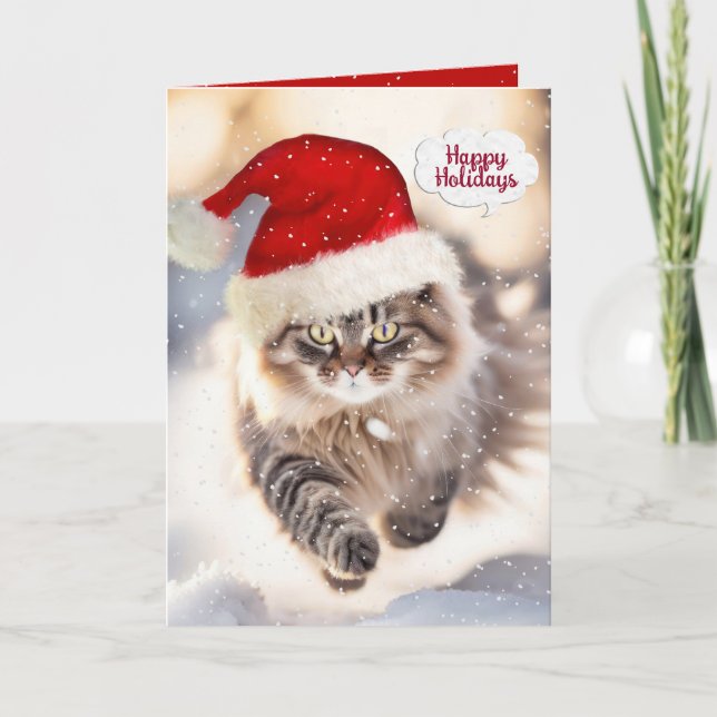 Christmas Maine Coon Cat In Snow Card (Front)