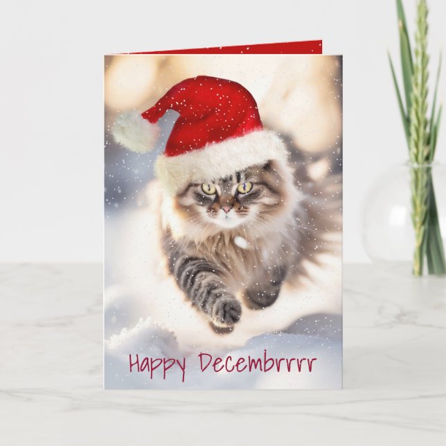 Christmas Maine Coon Cat In Snow Card (Front)