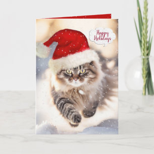 Christmas Maine Coon Cat In Snow Card