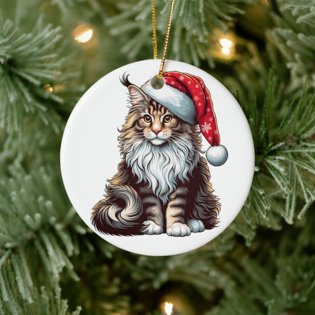 Christmas Maine coon cat, Santa Maine Coon kitten Ceramic Ornament (Tree)