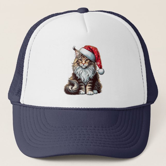 Christmas Maine coon cat, Santa Maine Coon kitten Trucker Hat (Front)