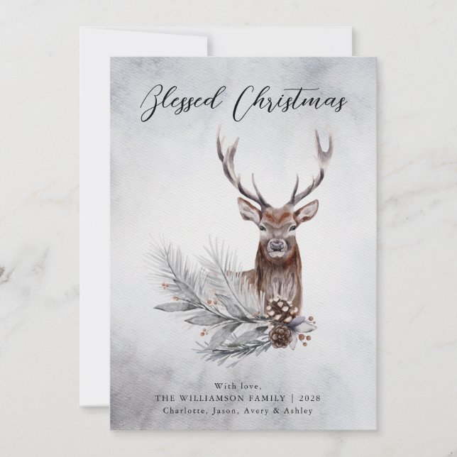 Christmas Majestic Rustic Deer Antlers Pine Cone  Holiday Card (Front)