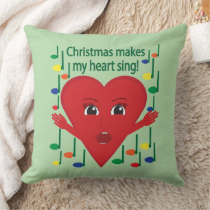 "Christmas makes my heart sing" Singing Heart Cushion