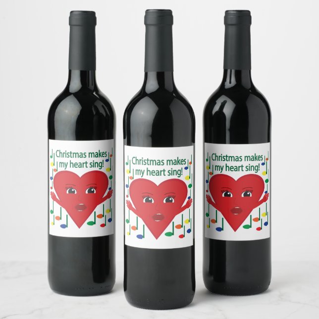 "Christmas makes my heart sing" Singing Heart Wine Label (Bottles)