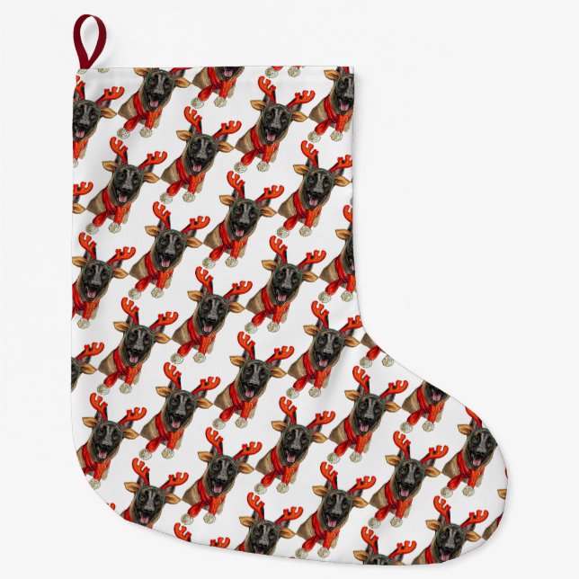 Christmas Malinois dog  Wrapping Paper Large Christmas Stocking (Front)