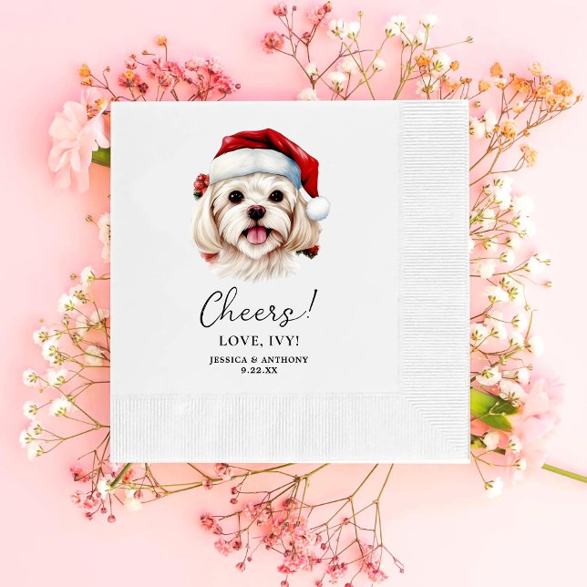 Christmas Maltese Dog Personalised Cheers Napkin (Creator Uploaded)