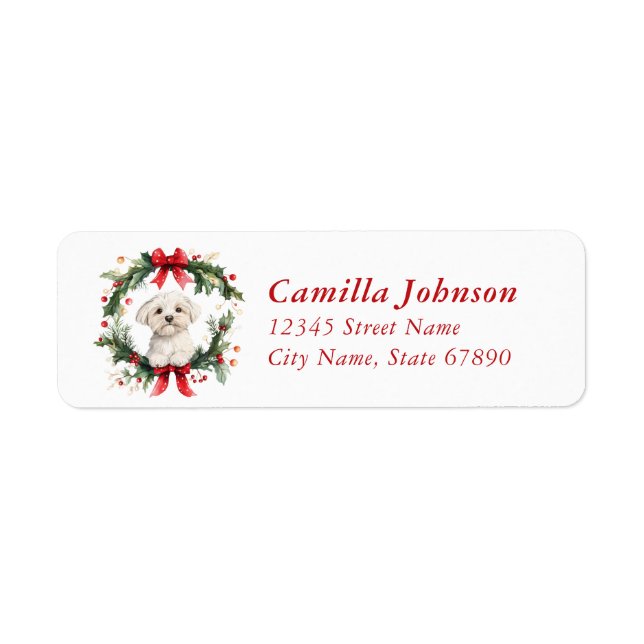 Christmas Maltese Dog Return Address Labels (Front)