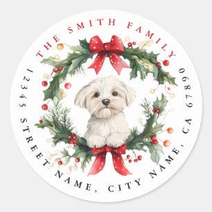 Christmas Maltese Dog Round Stickers