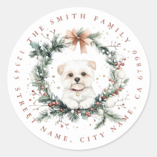 Christmas Maltese Dog Round Stickers