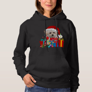 Christmas Maltese Dog Xmas Lights Santa Hat Pajama Hoodie
