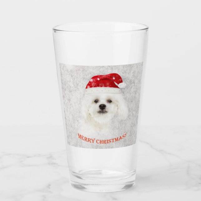 Christmas Maltese puppy Glass (Front)