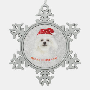Christmas Maltese puppy Snowflake Pewter Christmas Ornament