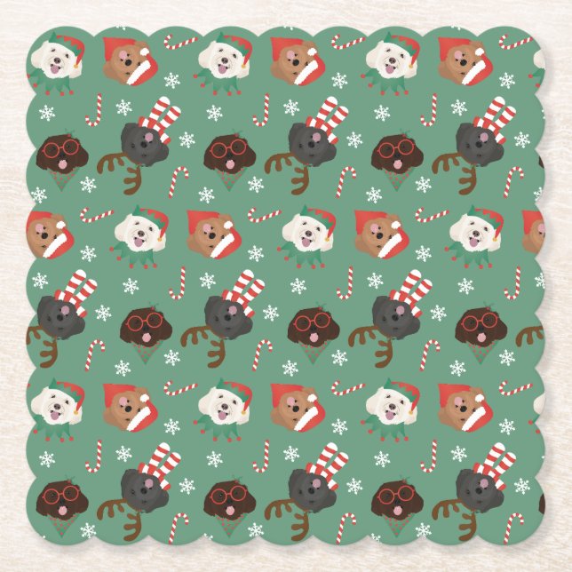 Christmas Maltipoo Dogs Paper Coaster (Front)