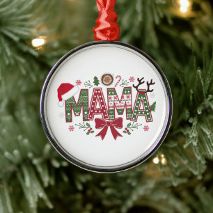 Christmas Mama Coquette Bow Mama Claus Tree Cake Metal Ornament