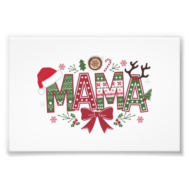 Christmas Mama Coquette Bow Mama Claus Tree Cake  Photo Print (Front)