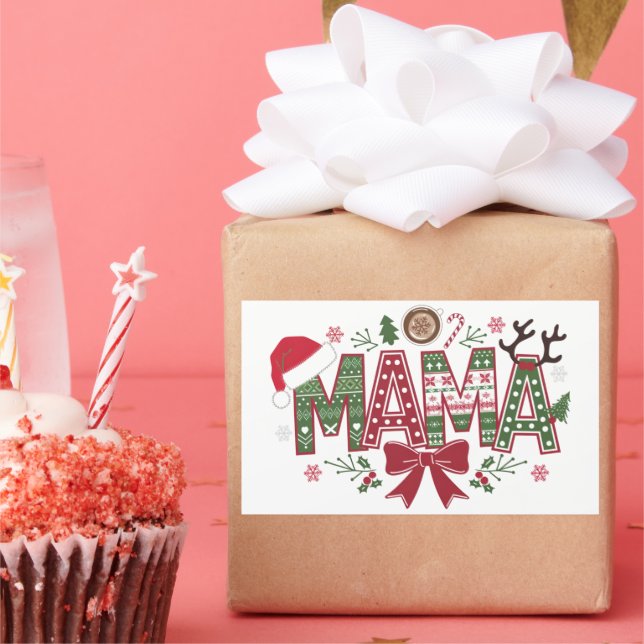 Christmas Mama Coquette Bow Mama Claus Tree Cake  Rectangular Sticker (Party)