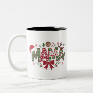 Christmas Mama Coquette Bow Mama Claus Tree Cake Two-Tone Coffee Mug