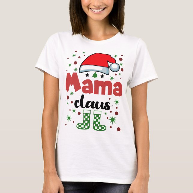 Christmas Mama Family Wife Santa Hat T-Shirt (Front)
