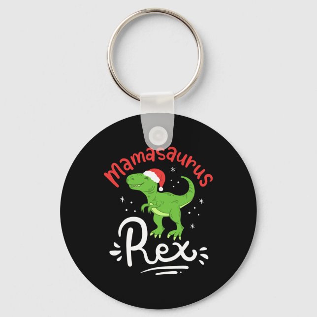 Christmas Mama Saurus Rex Dinosaur Mother Xmas  Key Ring (Front)
