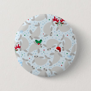 christmas manatee 6 cm round badge