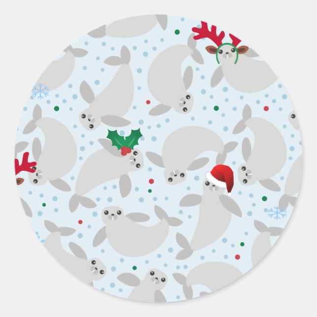 christmas manatee classic round sticker (Front)