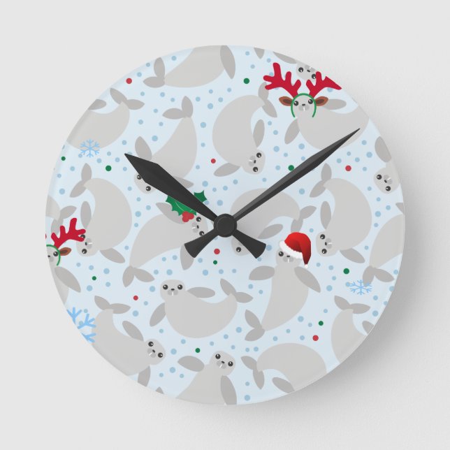 christmas manatee round clock (Front)
