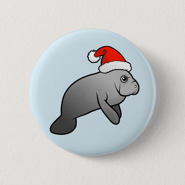Christmas Manatee Santa 6 Cm Round Badge (Front)