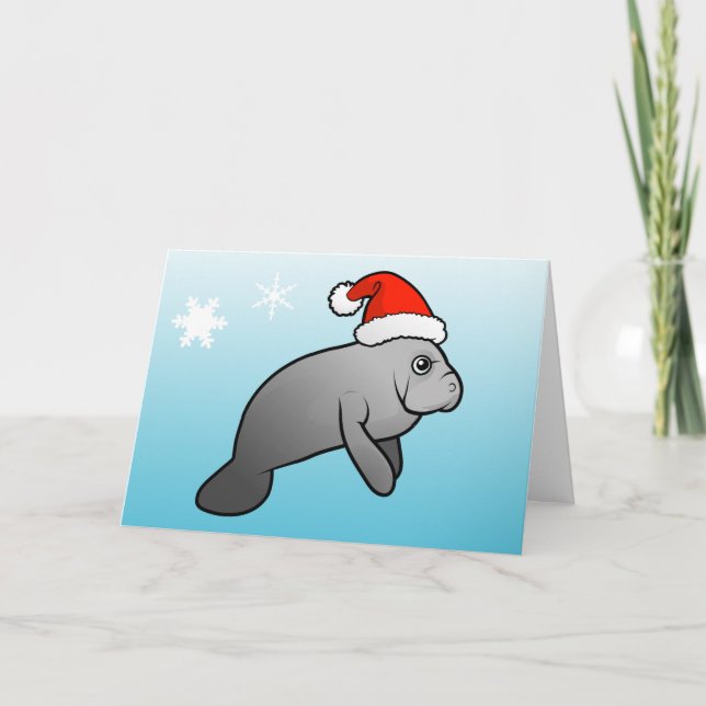 Christmas Manatee Santa Holiday Card (Front)