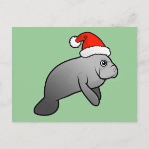 Christmas Manatee Santa Holiday Postcard