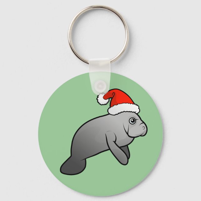 Christmas Manatee Santa Key Ring (Front)