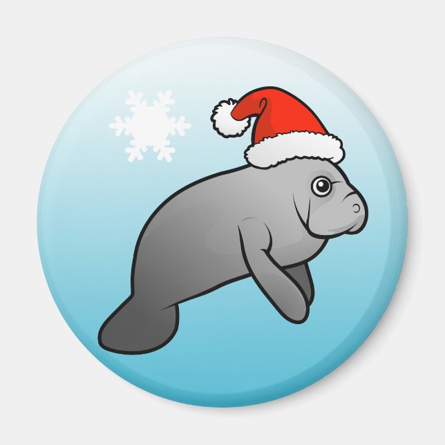 Christmas Manatee Santa Magnet (Front)