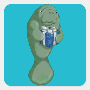 Christmas Manatee Square Sticker
