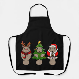 Christmas Manatee Trio Santa Reindeer Tree Xmas Apron