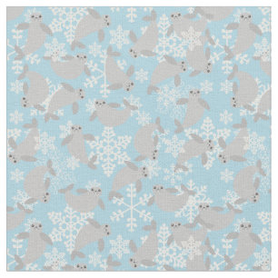 christmas manatee winter blue snowflakes fabric