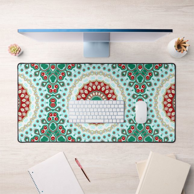 Christmas Mandala in Red, Green, and Frosted Blue Desk Mat (Office 1)