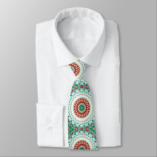Christmas Mandala in Red, Green, and Frosted Blue Tie