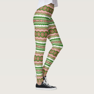 Christmas Mandala in Red, Green, and Warm Gold Leggings