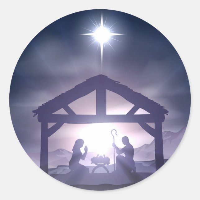 Christmas Manger Nativity Scene Classic Round Sticker (Front)
