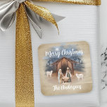 Christmas Manger Nativity Scene Watercolor Square Sticker<br><div class="desc">This design was created though digital art.  It may be personalised 

Contact me at colorflowcreations@gmail.com if you with to have this design on another product.  

.   See more of my creations or follow me at www.facebook.com/colorflowcreations,  www.instagram.com/colorflowcreations,  www.twitter.com/colorflowart,  and www.pinterest.com/colorflowcreations.</div>