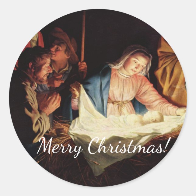 Christmas Manger Scene Classic Round Sticker (Front)
