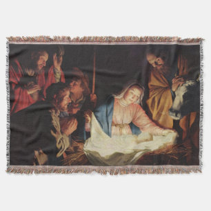 Christmas Manger Stall Mary Joseph Baby Jesus Throw Blanket