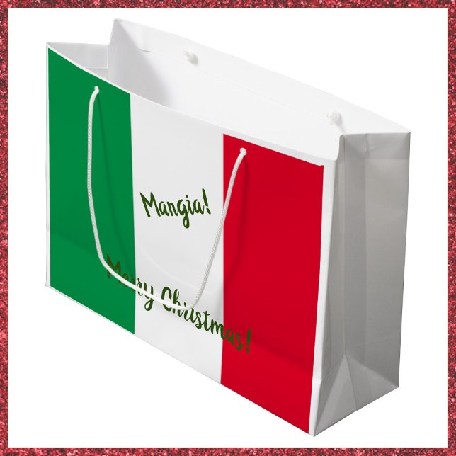 Christmas Mangia Italian Flag Red White and Green Large Gift Bag (Creator Uploaded)