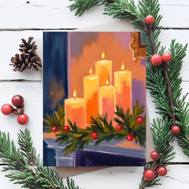 Christmas Mantle Candles Garland Holiday Postcard (Creator Uploaded)